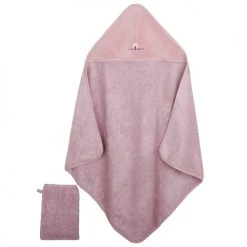Eveil Et Nature Capes De Bain Bébé Et Peignoirs Enfant Cape De Bain Et Gant 75x75 Cm Coton Bio Bois De Rose