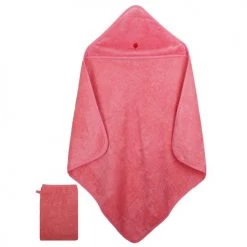 Eveil Et Nature Capes De Bain Bébé Et Peignoirs Enfant Cape De Bain Et Gant 75x75 Cm Coton Bio Corail