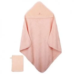 Eveil Et Nature Capes De Bain Bébé Et Peignoirs Enfant Cape De Bain Et Gant 75x75 Cm Coton Bio Pêche