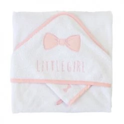 Home Maison Capes De Bain Bébé Et Peignoirs Enfant Coffret Bébé Sortie De Bain Brodée "little" Coton Rose