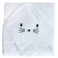 Home Maison Capes De Bain Bébé Et Peignoirs Enfant Coffret Sortie De Bain Et Gant Rigolo Coton Blanc 75 X 75 -Couvertures bébé et enfant Soldes coffret sortie de bain et gant rigolo coton blanc 75 x 75 1