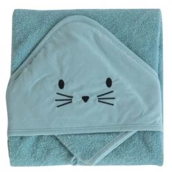 Home Maison Capes De Bain Bébé Et Peignoirs Enfant Coffret Sortie De Bain Et Gant Rigolo Coton Bleu 75 X 75