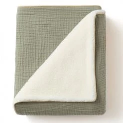 Cocoeko Couvertures Bébé Et Enfant Couverture Polaire & Gaze De Coton Bébé Vert Sauge (75x90cm)