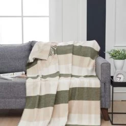 Sensei Maison Capes De Bain Bébé Et Peignoirs Enfant Plaid à Franges Eucalyptus 130x170 Cm