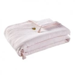 Maisons Du Monde Couvertures Bébé Et Enfant Plaid En Coton Blanc Brodé Cœurs Dorés à Pompons 75x100