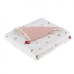 Maisons Du Monde Couvertures Bébé Et Enfant Plaid En Gaze De Coton Bio Rose Et écru Imprimé Hirondelles 75x100