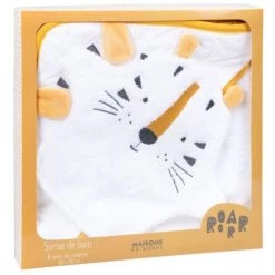 Maisons Du Monde Capes De Bain Bébé Et Peignoirs Enfant Sortie De Bain Bébé En Coton Blanc Avec Tête De Tigre Jaune Moutarde Et Noire