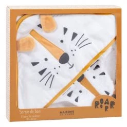Maisons Du Monde Capes De Bain Bébé Et Peignoirs Enfant Sortie De Bain Bébé En Coton Blanc Avec Tête De Tigre Jaune Moutarde Et Noire -Couvertures bébé et enfant Soldes sortie de bain bebe en coton blanc avec tete de tigre jaune moutarde et noire 1000 5 31 206589 7